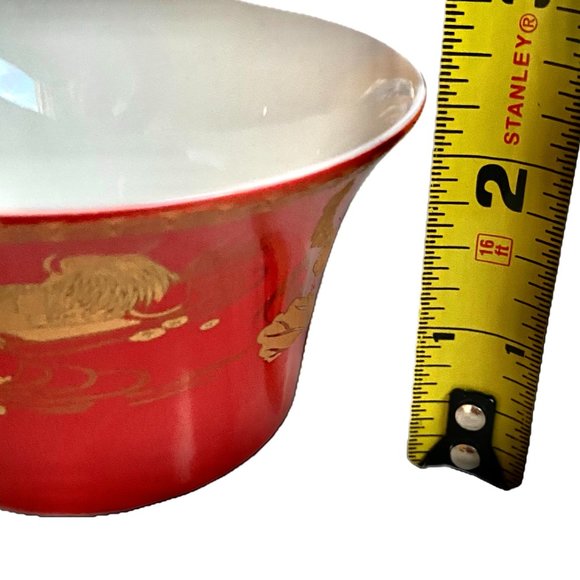 Chinese Gaiwan Red Gold Cup Saucer Bowl Lid Kung Fu Tea Set for 2 EUC - Picture 11 of 16